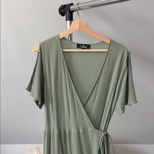 Maxi olive green bridesmaid dress